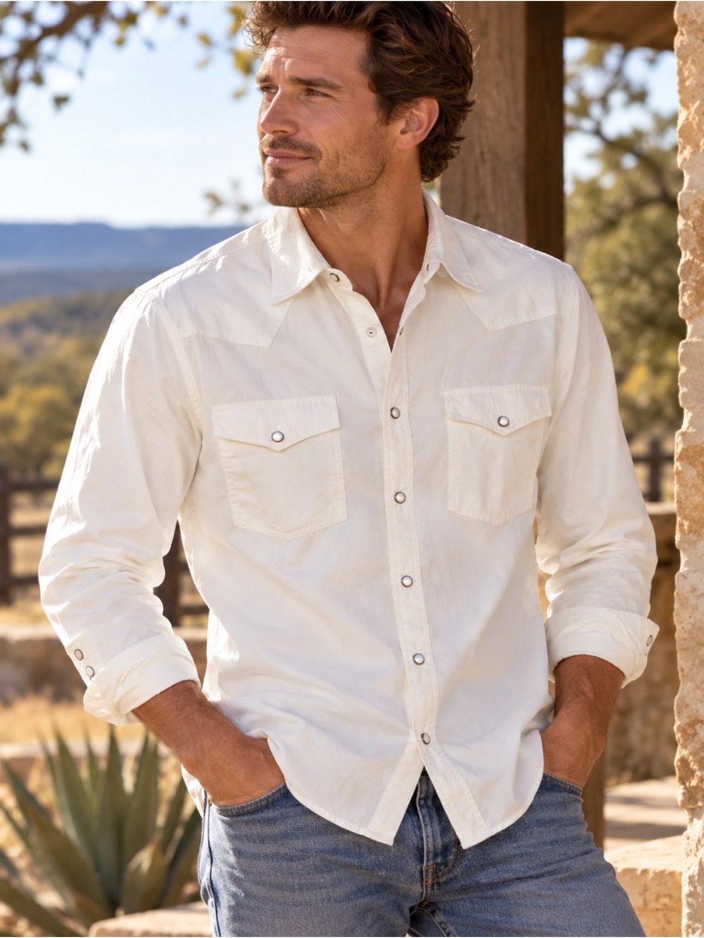 Tecovas Men’s White Western Pearl Snap Shirt 100% Cotton Large Texas